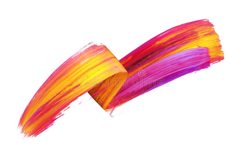 3d render, abstract brush stroke, neon smear, colorful folded ribbon, yellow red paint texture, artistic clip art, isolated on royalty free illustration