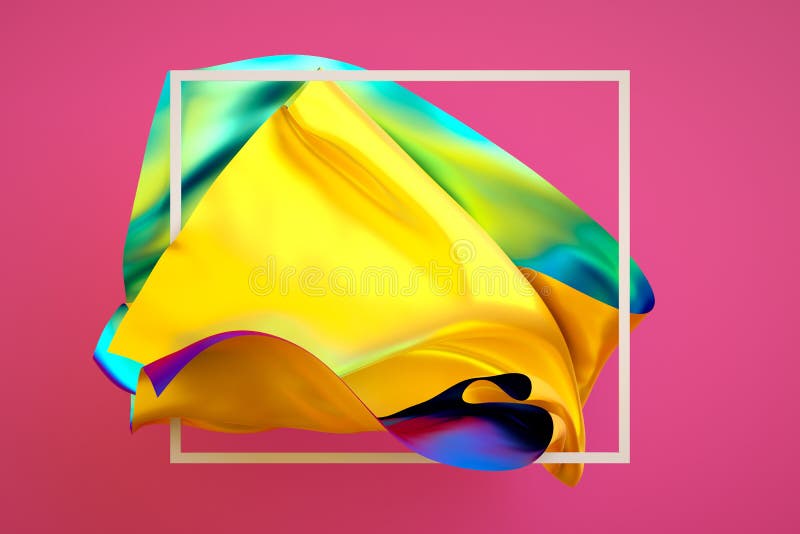 3d render, abstract fashion background, creative multicolor textile, iridescent holographic foil, unveiling folded cloth, isolated