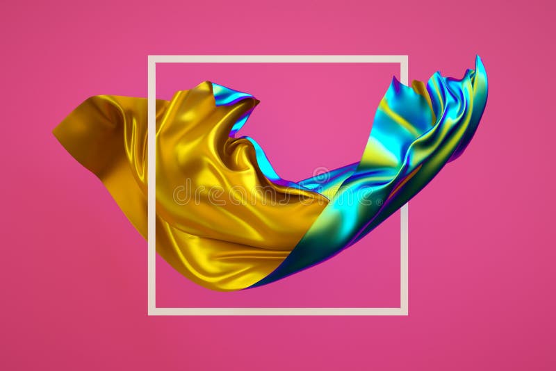 3d render, abstract fashion background, creative wallpaper, unveiling multicolor textile, iridescent holographic foil, folded