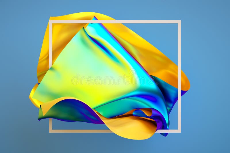 3d render, abstract fashion background, iridescent holographic foil, unveiling folded cloth, creative multicolor textile, isolated