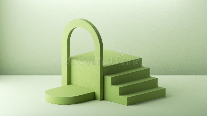 3d render, abstract geometric architectural background with arch and steps. Minimal showcase scene for product presentation. Empty royalty free illustration