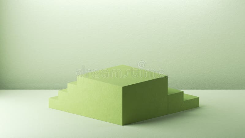3d render, abstract green background with empty podium. Minimal showcase scene for product displaying stock illustration