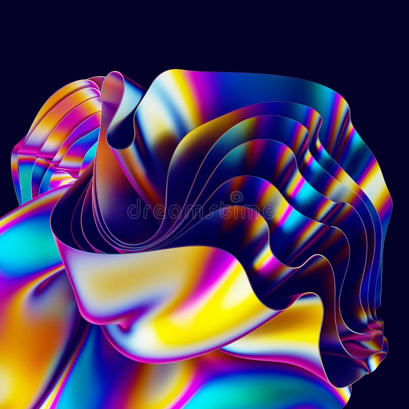 3d render, abstract iridescent colorful background, modern holographic foil layers with folds, rainbow wallpaper vector illustration