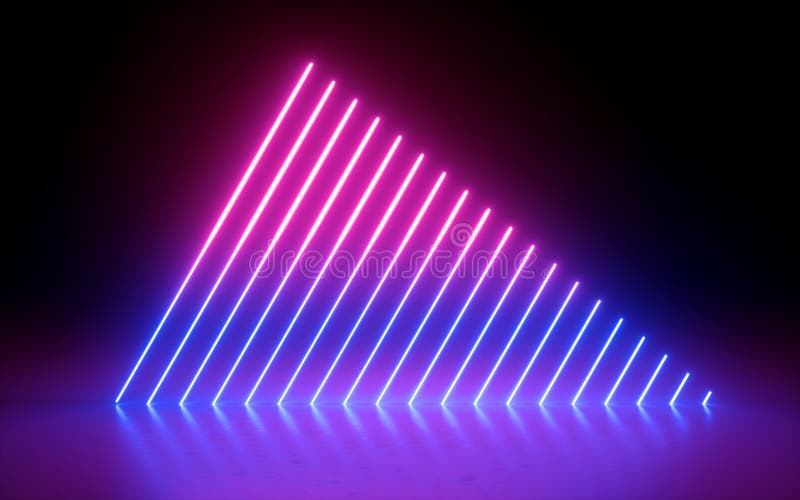 3d render, abstract minimal background, glowing lines, triangle shape, pink blue neon lights, ultraviolet spectrum, laser show royalty free illustration