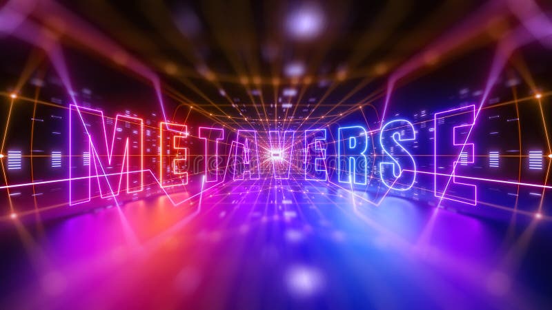 3d render, abstract neon metaverse background royalty free illustration