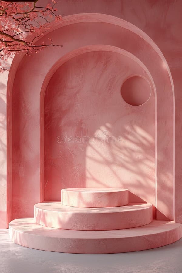 3d redarea fundalului abstract roz cu design-uri goale de podium și arcuri vector illustration