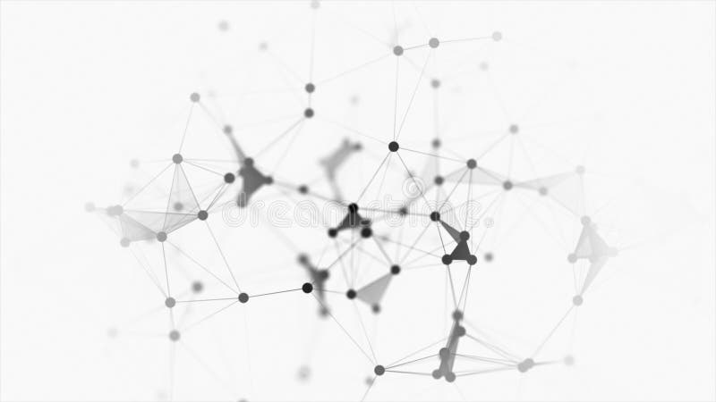 3D render of abstract Plexus black moving dots and lines geometrical shapes animation. Connection web concept. Digital stock illustration