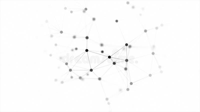 3D render of abstract Plexus black moving dots and lines geometrical shapes animation. Connection web concept. Digital vector illustration