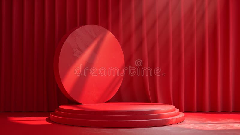 3D Render of Abstract red Composition with Podium. Minimal Studio with Round Pedestal and Copy Space royalty free illustration