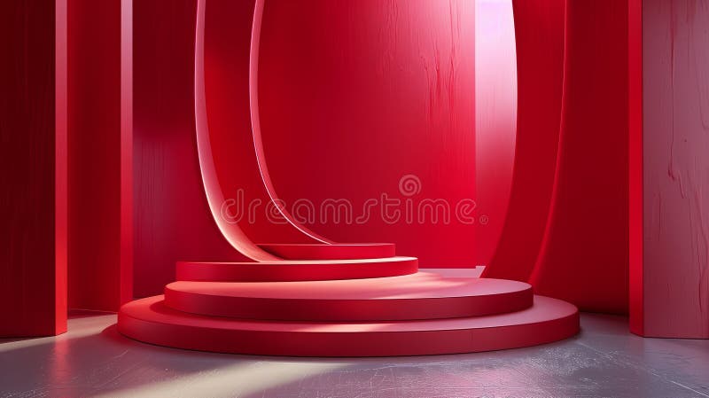 3D Render of Abstract red Composition with Podium. Minimal Studio with Round Pedestal and Copy Space vector illustration