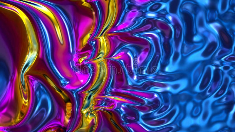 3d render, abstract ultraviolet background, holographic foil, iridescent texture, waving fashion cloth, liquid petrol surface royalty free illustration