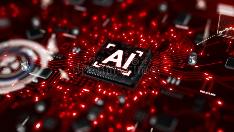 3D render AI artificial intelligence technology CPU central processor unit chipset on the printed circuit board for electronic and