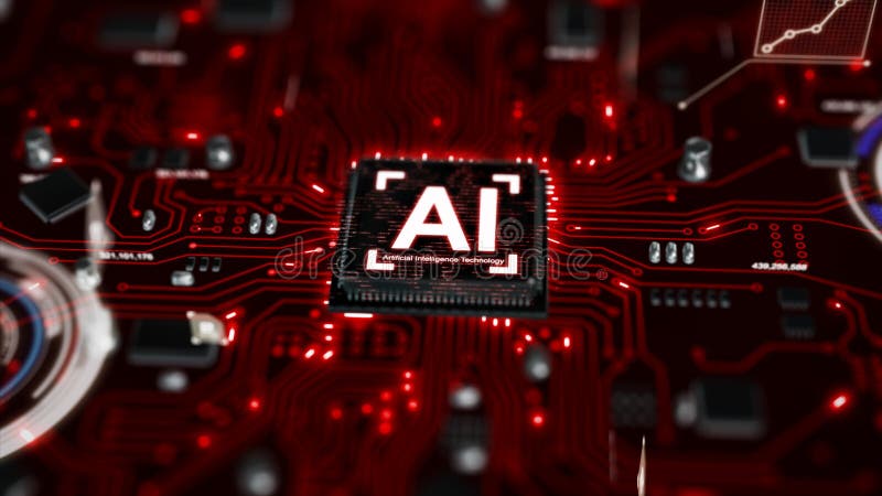 3D render AI artificial intelligence technology CPU central processor unit chipset on the printed circuit board for electronic and