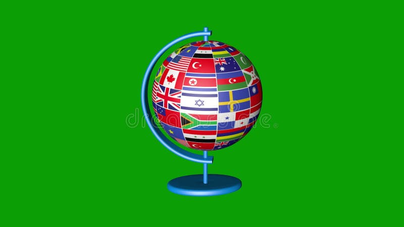 3d Render Animation International flag Globe stock illustration