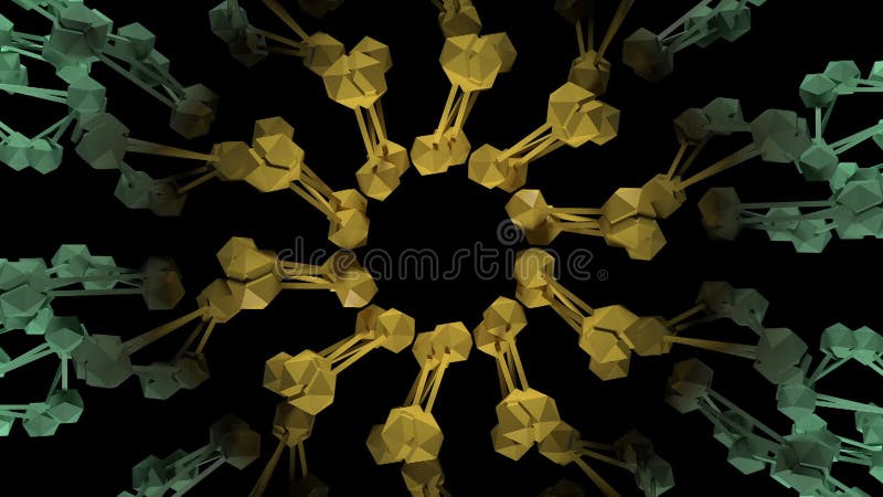 3d render animation Rotating And Expanding of symmetrical multicolor octa poly royalty free illustration