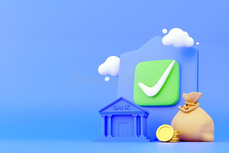 3d Render Bank Building and Shield Protection Money Concept. 3D Render