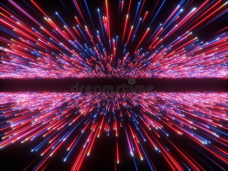 3d render, big bang, galaxy horizon, abstract cosmic background, celestial, beauty of universe, neon light, red fireworks