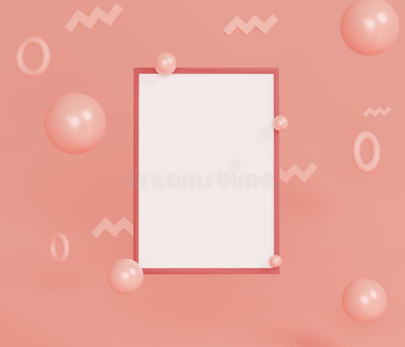 3d render of blank poster frame for mock up that floating on the air with beautiful pink pastel color scene. Creative idea concept