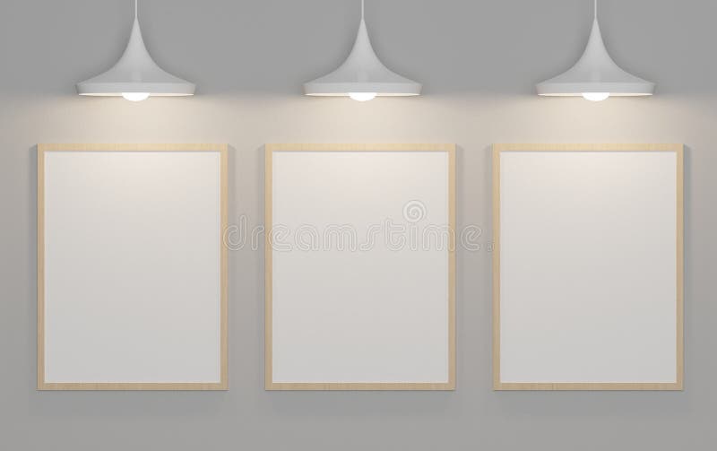 3d render of blank poster frame for mock up that hanging on the wall with beautiful scene royalty free illustration.