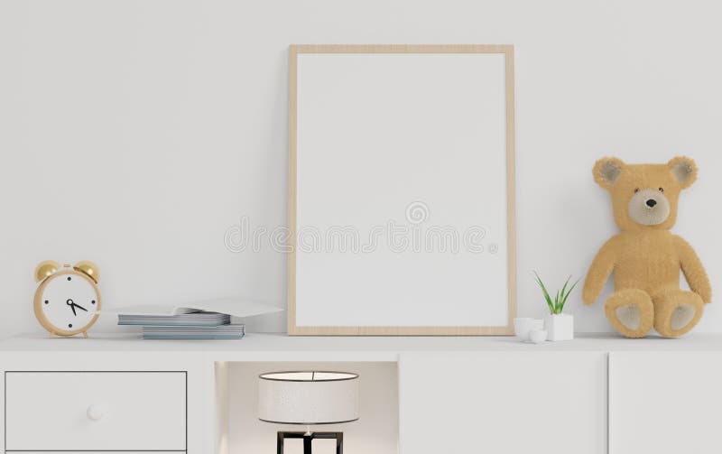 3d render of blank poster frame on the podium for mock up with beautiful pink pastel color scene royalty free illustration