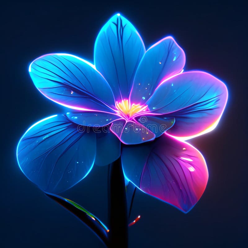 3d render of blue flower in neon light on black background. AI Generated  AI Generated design for Instagram, Facebook wall painting