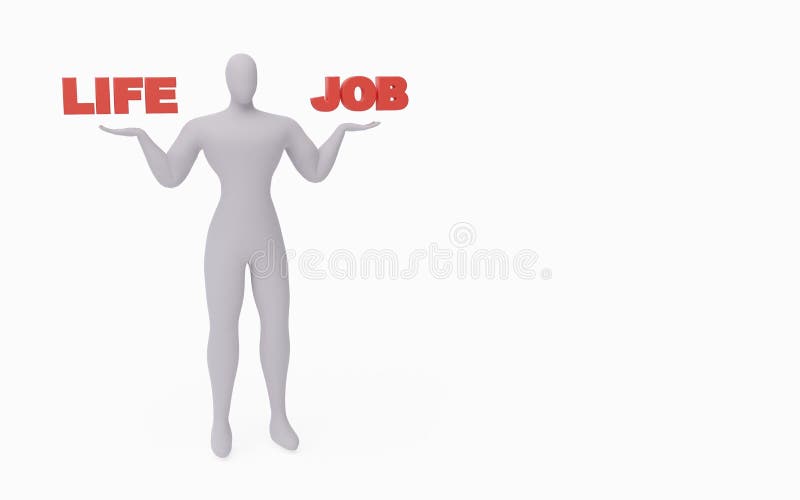 3D render of businessman balancing life and job. Life and Job comparison illustration with copyspace stock illustration