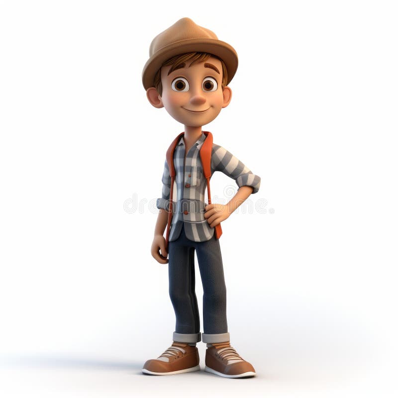 3d Render Cartoon of Adult Harper in Hat and Jeans Stock Illustration ...