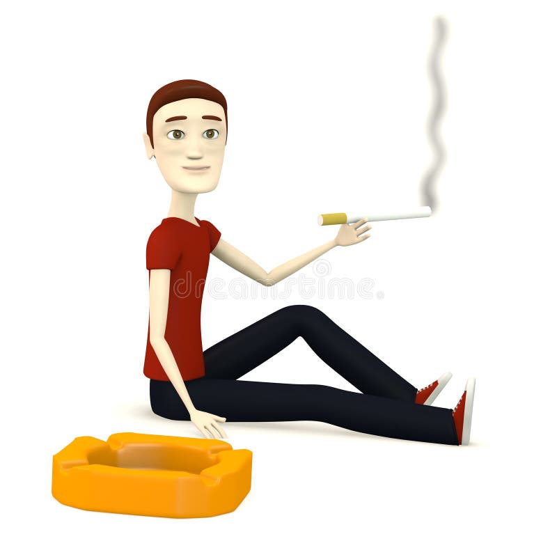Cartoon boy with ashtray and cigarette royalty free illustration