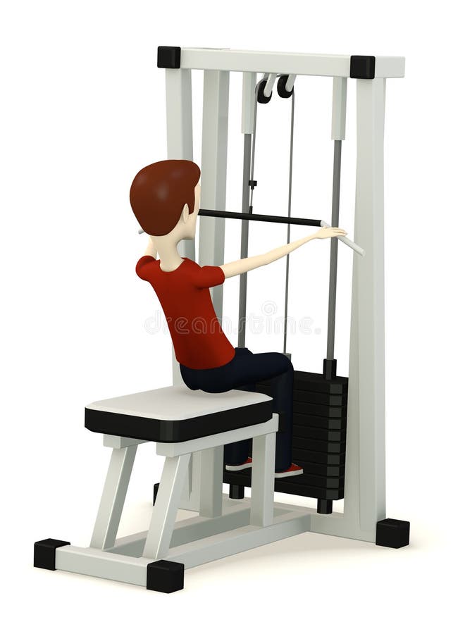 Cartoon boy with gym machine stock illustration