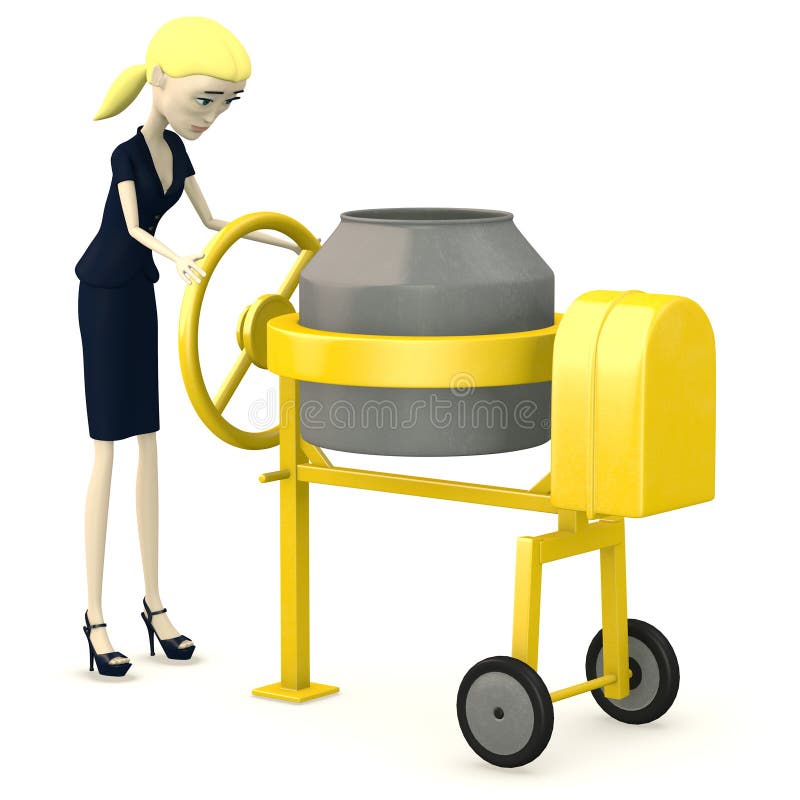 Cartoon Businesswoman with Cement Mixer Stock Illustration