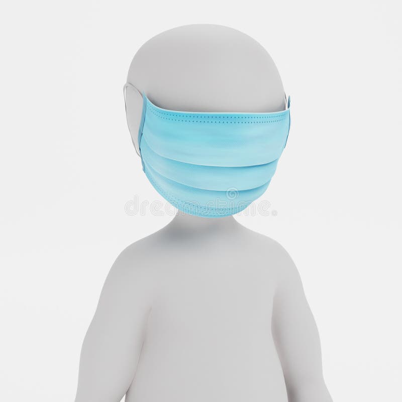 Render of Cartoon Character with Face Mask Stock Illustration