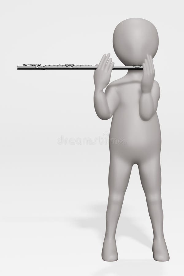Render of Cartoon Character with Flute Stock Illustration
