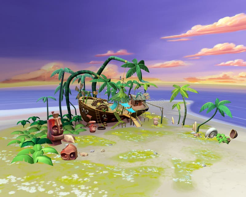 Cartoon Sea Beach Scene Decorated Background Stock Illustration -  Illustration of shutting, background: 161674784