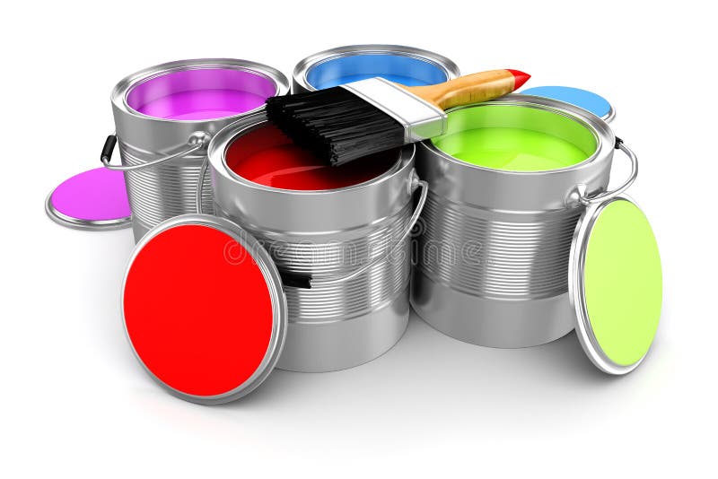 3d Render of Colorful Paint Bucket Stock Illustration Illustration of