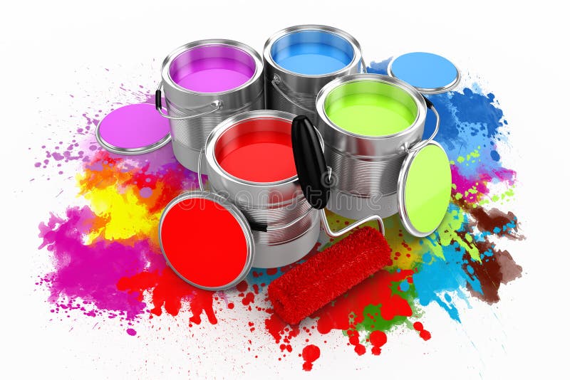 3d Render of Colorful Paint Bucket Stock Illustration Illustration of