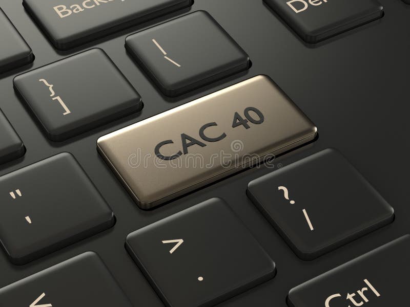 3d render of computer keyboard with CAC 40 index button royalty free illustration