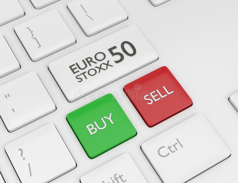3d render of computer keyboard with EURO STOXX 50 index button stock illustration