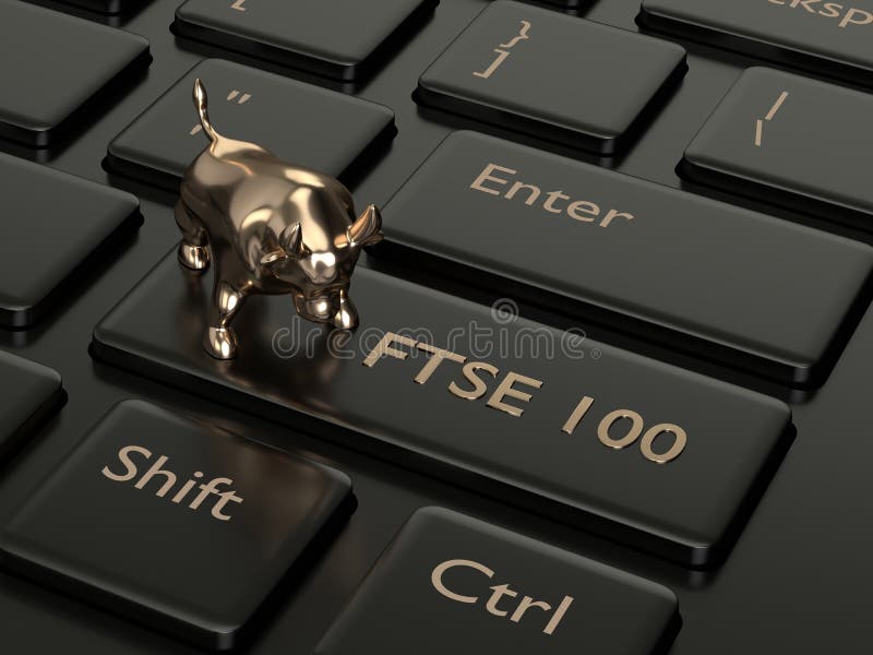 3d render of computer keyboard with FTSE 100 index button vector illustration