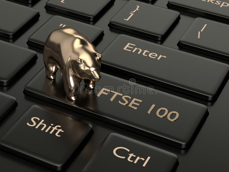 3d render of computer keyboard with FTSE 100 index button royalty free illustration