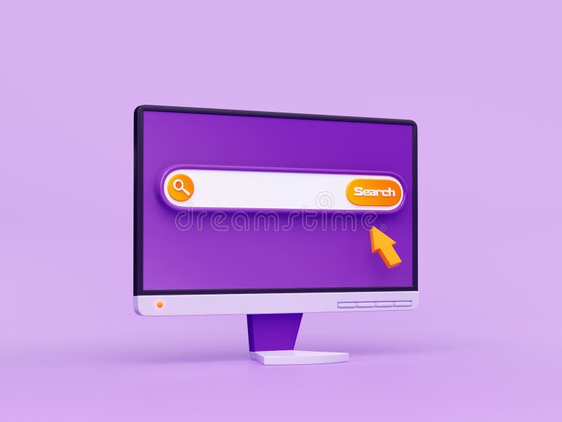 3d render computer search bar, pointer on desktop stock illustration