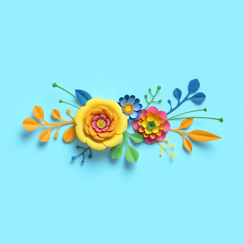 3d render, craft paper flowers, festive floral bouquet, horizontal border, botanical arrangement, bright candy colors, nature clip royalty free illustration 3d render, craft paper flowers, festive floral bouquet, horizontal border, botanical arrangement, bright candy colors, nature clip royalty free illustration