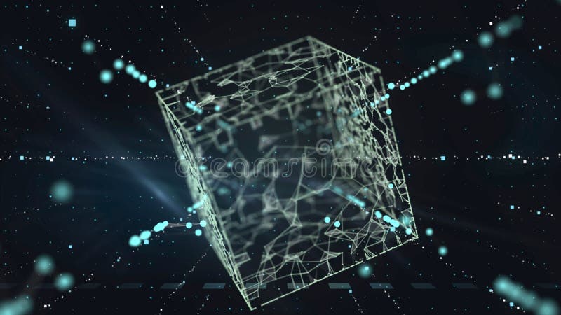 3d render cubic tunnel with large translucent cube floating inside. royalty free illustration
