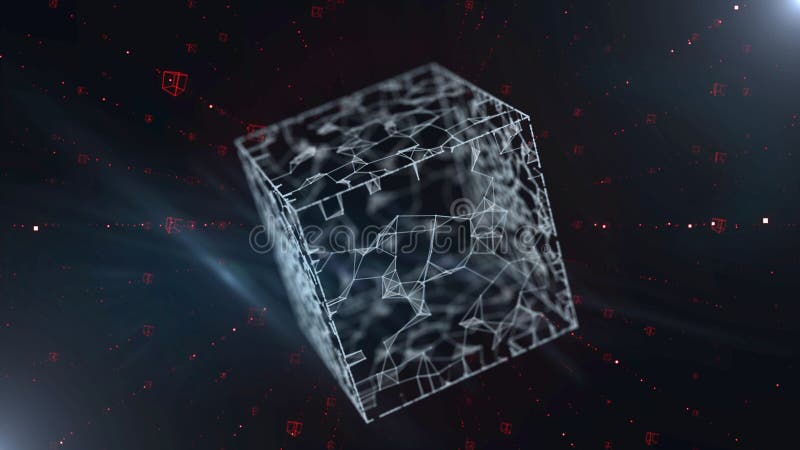 3d render cubic tunnel with large translucent cube floating inside. vector illustration