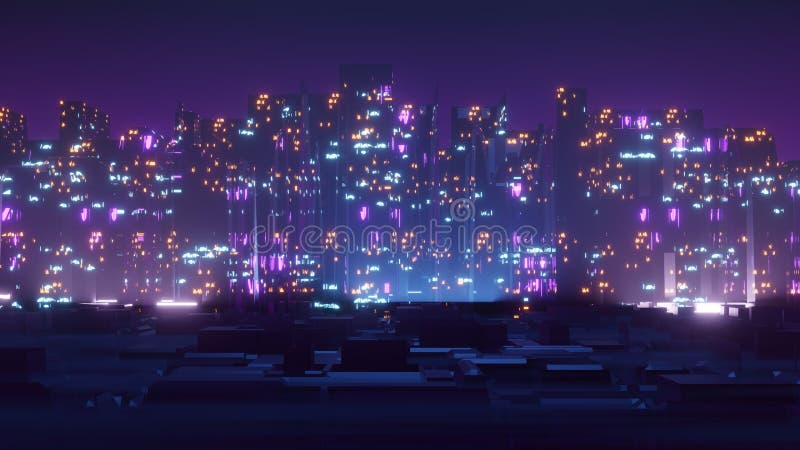 3d Render of Cyber Punk Night City Landscape Concept. Light Glowing on ...