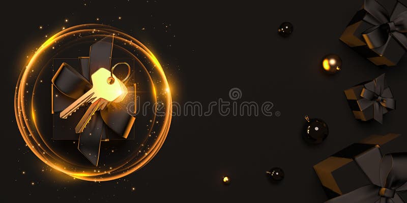 3D render design template with golden keys. royalty free illustration