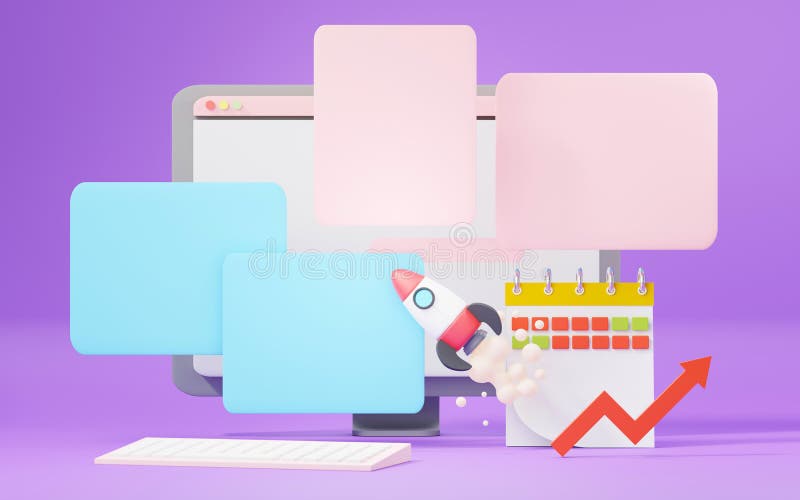3d render device user interface for web banner and mock up. Blank chat bubble or comment symbol stock illustration