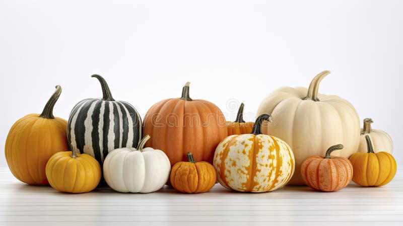 3d render of different types of pumpkins on a white background Generative AI royalty free illustration