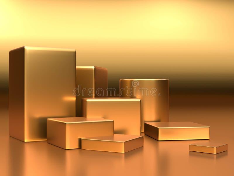 3d render, digital illustration. Modern minimal Gold color background. Abstract geometric design. Fashion concept. Podium for royalty free illustration