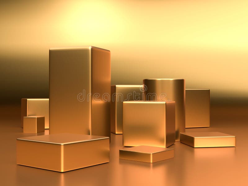 3d render, digital illustration. Modern minimal Gold color background. Abstract geometric design. Fashion concept. Podium for royalty free illustration