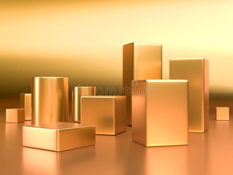 3d render, digital illustration. Modern minimal Gold color background. Abstract geometric design. Fashion concept. Podium for vector illustration
